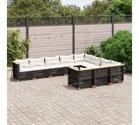 vidaXL Ensemble de 10 canapés de jardin avec coussins noir poly rotin