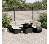 vidaXL Ensemble de jardin canapé 8 pièces – poly rotin noir avec coussins