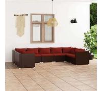 Salon de jardin modulable Vidaxl rouge 9 pieces 9 personnes 70 x 70 x 60.5 cm resine tressee rouge