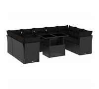 Salon de jardin modulaire 10 pièces, résine tressée noire, table relevable en verre trempé, 22 coussins déhoussables lavables, résistant UV