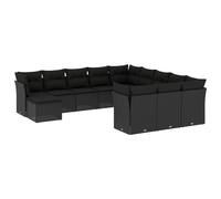 Salon de jardin modulaire 12 places, ensemble canapés et tabouret, résine tressée noire, coussins déhoussables lavables, résistant aux UV