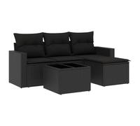 Salon de jardin modulaire 5 pièces, ensemble canapés et table basse, résine tressée poly rotin noir, coussins déhoussables lavables, plateau verre ...