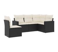 Salon de jardin modulaire 5 places, résine tressée noire, coussins blanc crème déhoussables, acier enduit de poudre, résistant aux UV