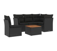 Salon de jardin modulaire 6 pcs, canapés et table, résine tressée noire, acier, bois d'acacia, coussins déhoussables polyester, résistant UV