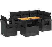 Salon de jardin modulaire 6 pièces, canapés et table relevable, résine tressée noire, coussins déhoussables lavables, résistant aux UV