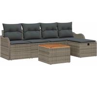 Salon de jardin modulaire 6 pièces, ensemble canapé d'angle avec rangements cachés, poly rotin gris, coussins déhoussables, cadre acier, 5 places