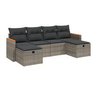 Salon de jardin modulaire 6 pièces, ensemble canapés et repose-pieds, résine tressée poly rotin gris, cadre acier, coussins déhoussables lavables