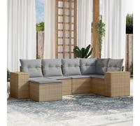 Salon de jardin modulaire 6 pièces, poly rotin beige, rangements intégrés, sacs résistants à l'eau, coussins déhoussables gris clair, résistant UV
