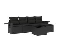 Salon de jardin modulaire 6 pièces, résine tressée noire, coussins déhoussables lavables, table basse en verre trempé, résistant aux UV