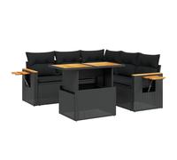 Salon de jardin modulaire 6 pièces, résine tressée noire, table relevable, coussins déhoussables lavables, résistant aux UV, pieds réglables