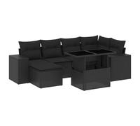 Salon de jardin modulaire 7 pièces, ensemble canapé et table basse relevable, résine tressée noire, coussins déhoussables lavables, résistant aux UV