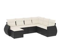 Salon de jardin modulaire 7 pièces, ensemble canapés et tabouret avec rangement, résine tressée noire, coussins blanc crème lavables, résistant aux UV