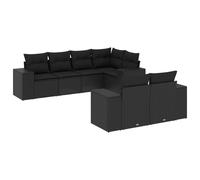 Salon de jardin modulaire 7 pièces, résine tressée noire, acier enduit de poudre, coussins déhoussables, résistant aux UV, pieds réglables