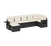 Salon de jardin modulaire 7 pièces, résine tressée noire, coussins blanc crème déhoussables, rangement intégré résistant à l'eau, table d'appoint p...