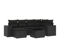 Salon de jardin modulaire 7 pièces, résine tressée noire, table basse en verre trempé, coussins déhoussables lavables, résistant UV