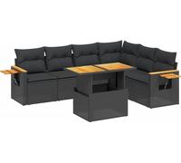Salon de jardin modulaire 7 pièces, résine tressée noire, table relevable, coussins déhoussables lavables, pieds réglables, résistant aux UV