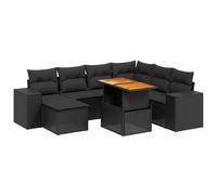 Salon de jardin modulaire 8 pcs, résine tressée noire, table relevable, coussins déhoussables lavables, résistant UV