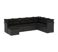 Salon de jardin modulaire 8 pièces, ensemble canapés et tabouret, résine tressée noire, coussins déhoussables lavables, résistant UV
