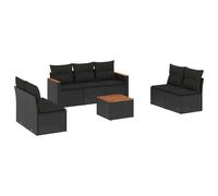 Salon de jardin modulaire 8 pièces, extérieur, résine tressée noire, acier poudré, table acacia, coussins déhoussables lavables