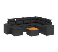 Salon de jardin modulaire 8 pièces, extérieur, résine tressée noire, table acacia, coussins déhoussables, résistant aux UV