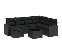 Salon de jardin modulaire 8 pièces, résine tressée noire, acier enduit de poudre, coussins déhoussables lavables, table basse verre trempé