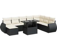 Salon de jardin modulaire 9 pièces, résine tressée noire, coussins blanc crème, table relevable, rangements intégrés avec sacs étanches, résistant ...
