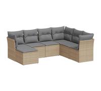 Salon de jardin modulaire, ensemble canapés et tabouret, résine tressée beige, coussins déhoussables lavables gris clair, résistant aux UV, 7 pièces