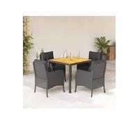 vidaXL Ensemble de jardin 5 pièces avec coussins Noir Poly Rattan