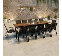IDMarket – Salon de jardin NOUMEA Table extensible 135-270 cm plateau effet bois 12 chaises Noir/Bois