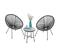Juskys Ensemble de Meubles de Balcon Ostana en 3 Parties - Table et 2 fauteuils - Groupe de sièges élégant pour Balcon, terrasse et Jardin - Ensemble de Meubles de Jardin pour Balcon Noir