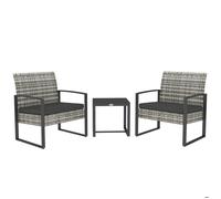 Salon de jardin - Outsunny - 3 pièces - 2 chaises avec coussins + table basse - plateau verre trempé - résine tressée - gris clair