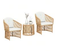 Salon de jardin Outsunny avec table de jardin 2 places en résine tressée, plateau en verre et coussins, mobilier de jardin pour balcon, terrasse ou patio, couleur crème Descriptions Longues:Aimez-vous
