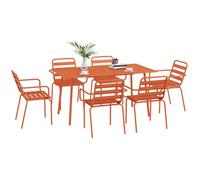 Outsunny Salon de jardin ensemble salle š€ manger de jardin 7 piššces avec 1 table et 6 chaises empilables en acier rouge