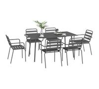 Outsunny Salon de jardin extérieur 7 pièces – 1 table + 6 chaises empilables en acier gris