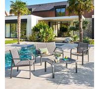 Hespéride – Salon de jardin PIAZZA Graphite 4 places – Aluminium traité époxy, Texaline