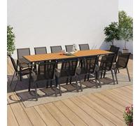 Salon De Jardin Poly Extensible Table 135-270 Cm Et 12 Chaises Bois Et Gris Foncé Gris