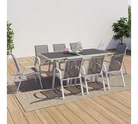 Salon de jardin POLY table extensible 90-180 CM et 8 chaises blanc et gris