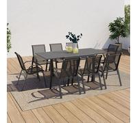 Salon De Jardin Poly Extensible Table 90-180 Cm Et 8 Chaises Gris Foncé Gris