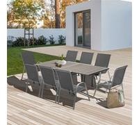 IDMarket - Salon de jardin Poly - Table extensible 90-180 cm et 8 chaises - Gris foncé