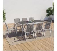 IDMarket - Salon de jardin Poly - Table extensible 90-180 cm et 8 chaises blanc et gris