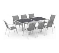 IDMarket - Salon de Jardin Poly Table Extensible 90-180 CM et 8 chaises Blanc et Gris