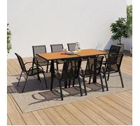 IDMarket - Salon de jardin Poly - Table extensible 90-180 cm + 8 chaises bois et noir