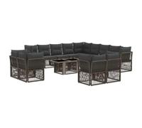 Salon De Jardin Polyratan Gris 14 Pieces Avec Table Verre Et Coussins | Polyethylene , coussins mousse amovibles, pieds reglables, caoutchouc, entretien facile, style neutre