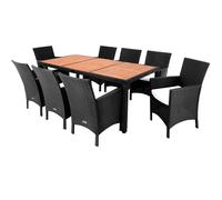 CASARIA® Salon de jardin en Polyrotin Noir 8 places meuble extérieur mobilier terrasse en résine tressé ensemble repas extérieur