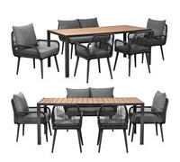 Salon de jardin pour 6 personnes avec table WPC, canapé, chaises - résistant aux intempéries - corde tressée - coussins d'assise - Outdoor Lounge - anthracite/gris