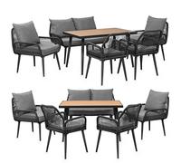 Salon de jardin pour 6 personnes avec table WPC, canapé, chaises - résistant aux intempéries - corde tressée - coussins d'assise - Outdoor Lounge - anthracite/gris