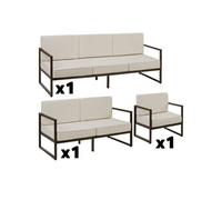 tectake® Salon de Jardin Exterieur Canapé 2 Places Canapé 3 Places & 1 Fauteuil de Jardin Coussins épais Inclus Cadre en Acier laqué époxy Mobilier Canape Exterieur Balcon Veranda Maison
