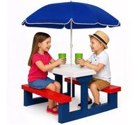 Spielwerk® Salon de jardin pour enfants - Table Pique-nique avec banc et parasol - Idéal pour activités extérieures, goûter d'anniversaire, bac à sable, loisirs et jeux