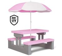 Spielwerk® Salon de jardin pour enfants - Rose - Table Pique-nique avec banc et parasol - Idéal pour activités extérieures, goûter d'anniversaire, bac à sable, loisirs et jeux