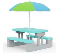 Spielwerk® Salon de jardin pour enfants - Vert Menthe - Table Pique-nique avec banc et parasol - Idéal pour activités extérieures, goûter d'anniversaire, bac à sable, loisirs et jeux